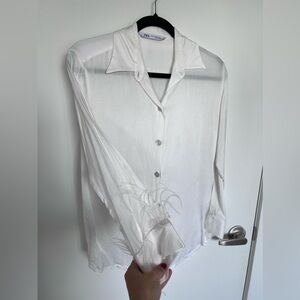 Zara chemise blanche plumes